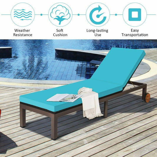 Patio Chaise Lounge Chair Outdoor Rattan Lounger Recliner Chair-Turquoise - Tampa Home & Garden Store