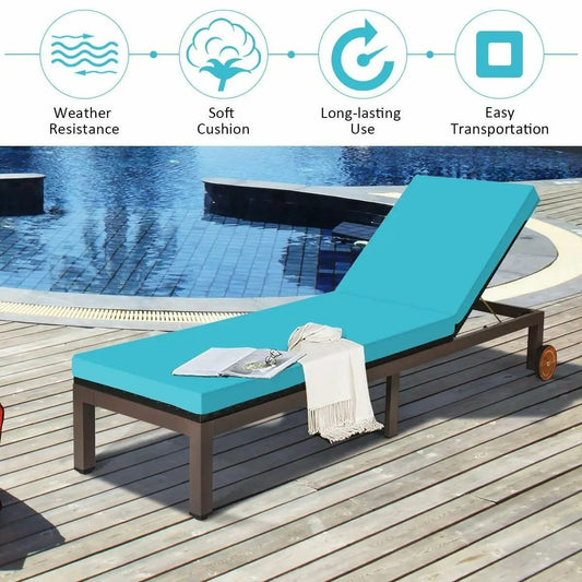 Patio Chaise Lounge Chair Outdoor Rattan Lounger Recliner Chair-Turquoise - Tampa Home & Garden Store