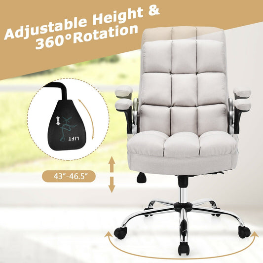 Adjustable Swivel Office Chair with High Back and Flip-up Arm for Home and Office-Beige - Tampa Home & Garden Store