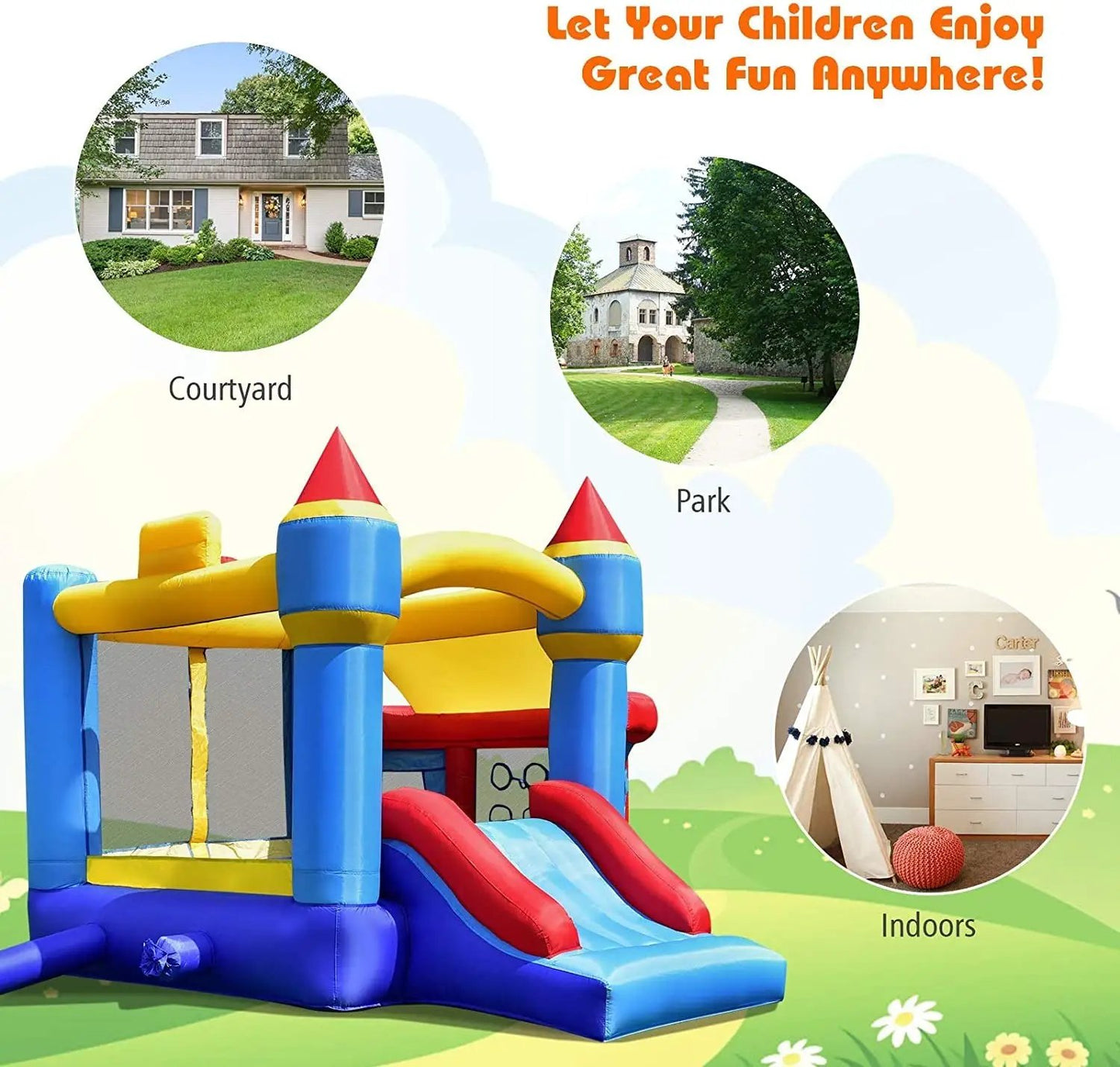 Castle Slide Inflatable Bounce House and Ball Pit