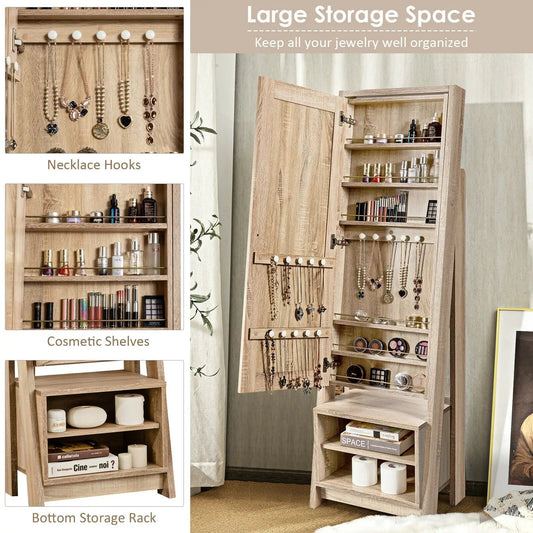 Two-in-One wooden makeup cabinet jewelry armoire with mirror and shelves DirectDeals on Tampa Home & Garden Store