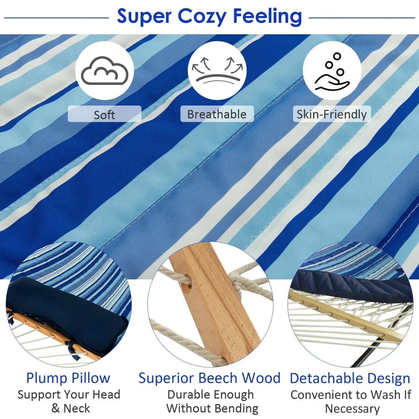 Hammock Chair Stand Set Cotton Swing with Pillow Cup Holder Indoor Outdoor - Tampa Home & Garden Store