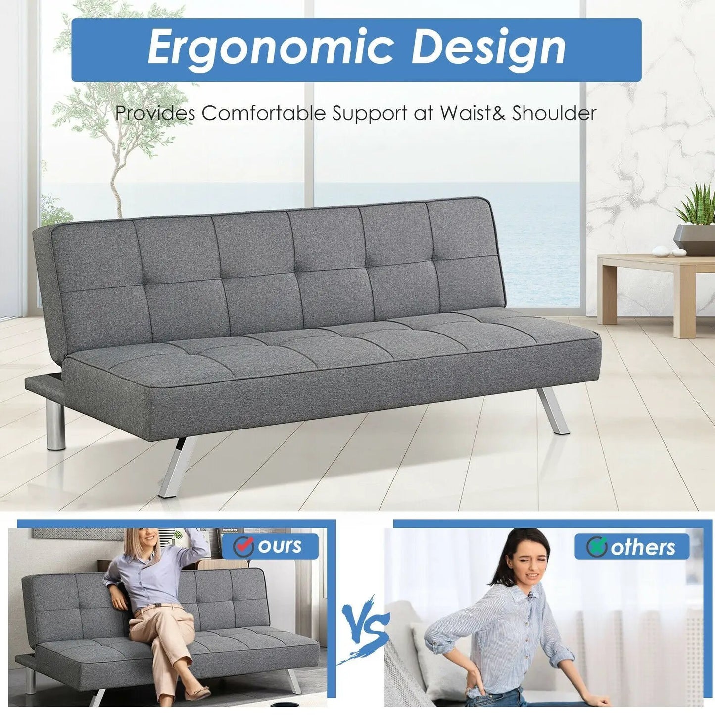 3-Seat Convertible Sofa Bed with High-Density Sponge for Living Room - Tampa Home & Garden Store