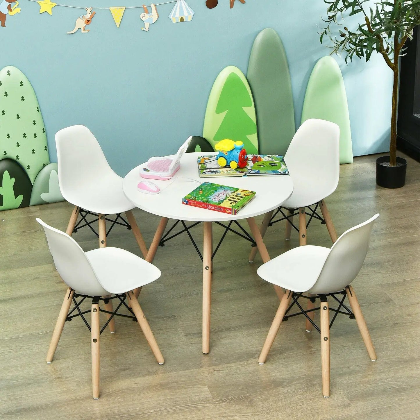 Kids Chair Set 4 pcs white plastic dining chairs with wood legs DirectDeals on Tampa Home & Garden Store