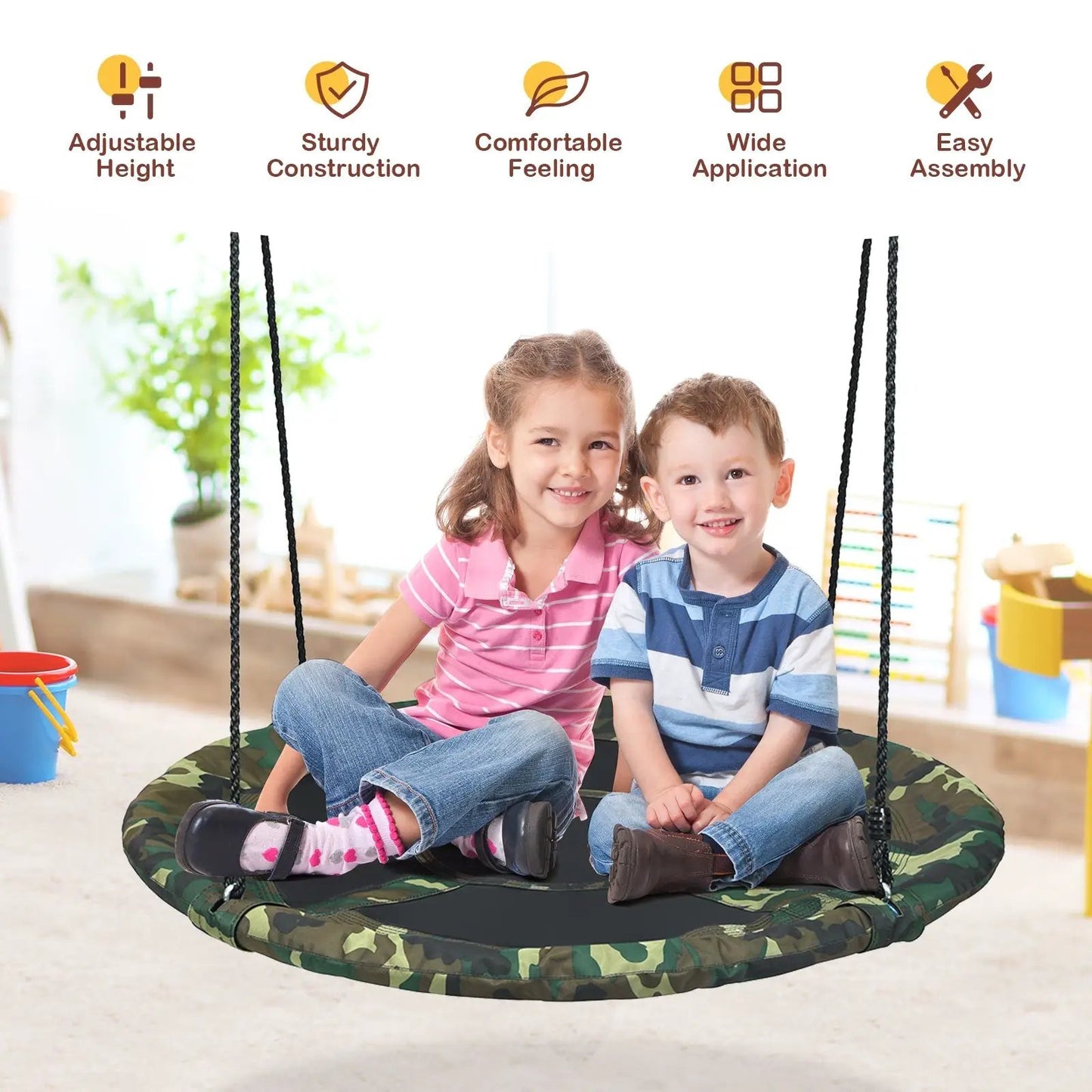 40 Inch Flying Saucer Tree Swing with adjustable ropes for two kids camo seat DirectDeals on Tampa Home & Garden Store