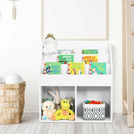 Kids Wooden Bookshelf Organizer for Toys white cubby storage for books and toys DirectDeals on Tampa Home & Garden Store