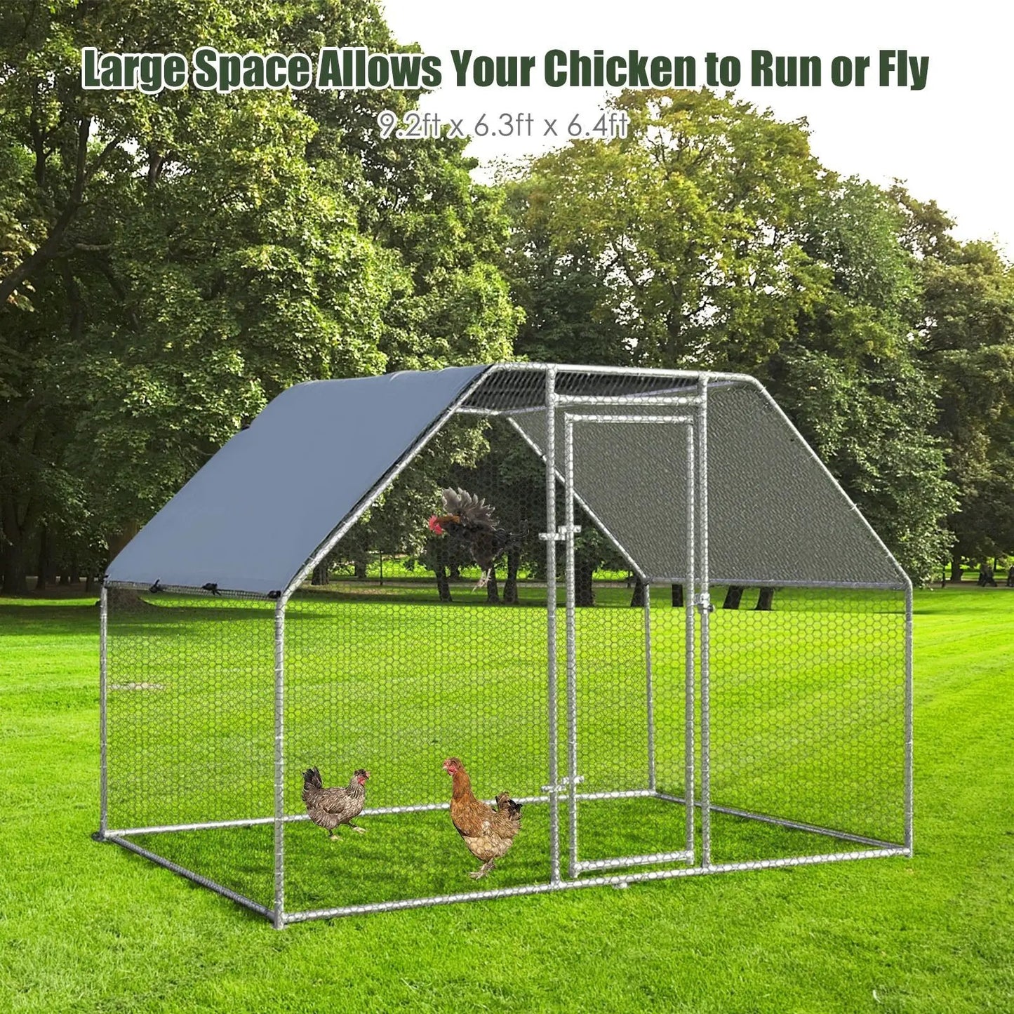 DirectDeals Walk-In Chicken Run Cage, galvanized steel chain-link, gray cover, 9.5 x 6.5 ft on Tampa Home & Garden Store