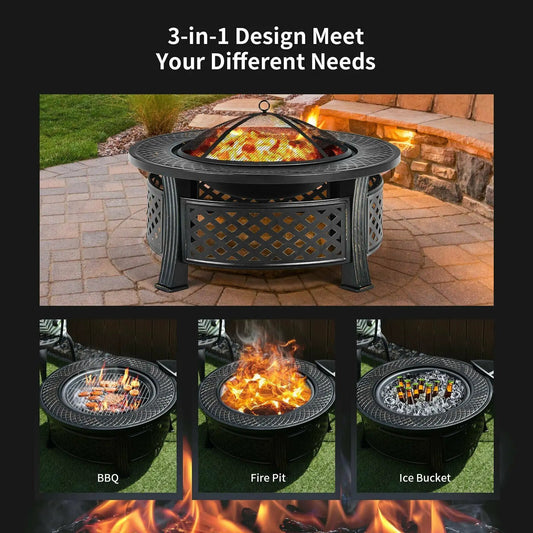 Outdoor Fire Pit with BBQ Grill and High-temp Resistance Finish - Tampa Home & Garden Store