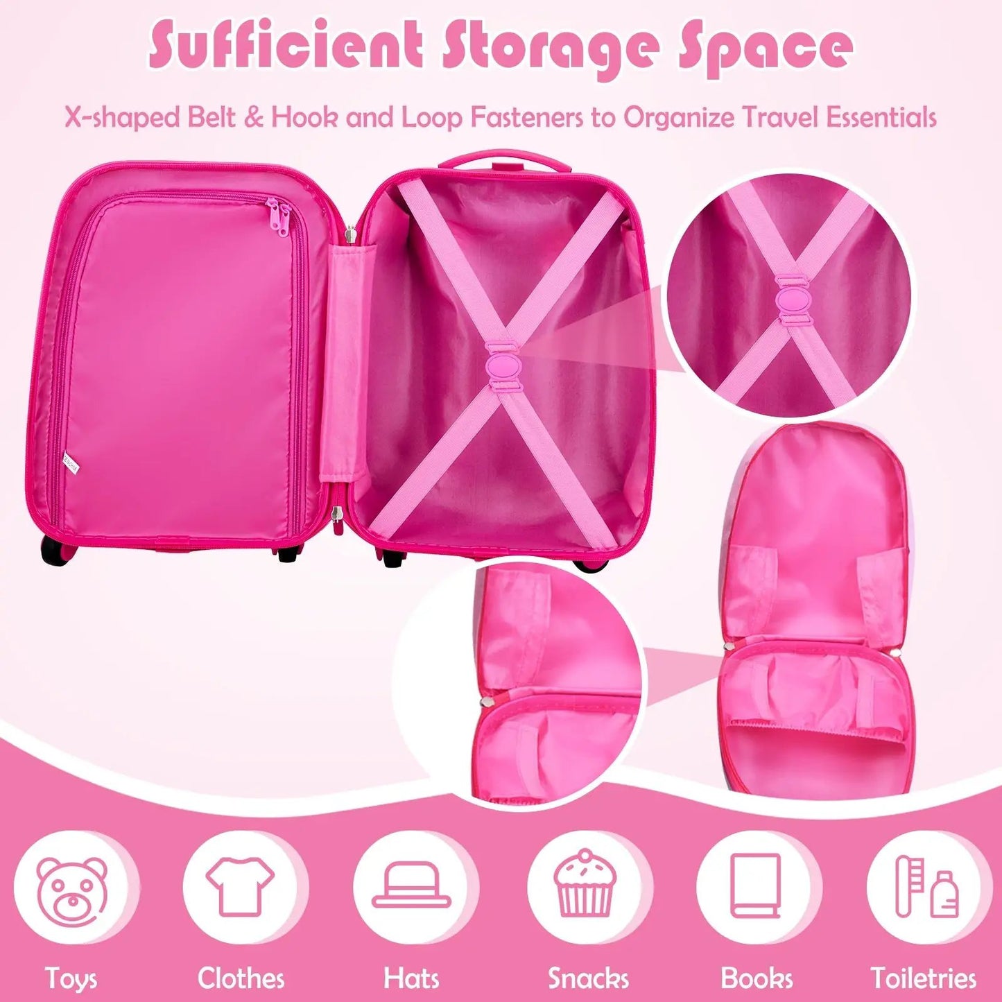 Pink ABS Kids Suitcase Set 2-Piece Luggage with interior cross-straps and wheels on Tampa Home & Garden Store