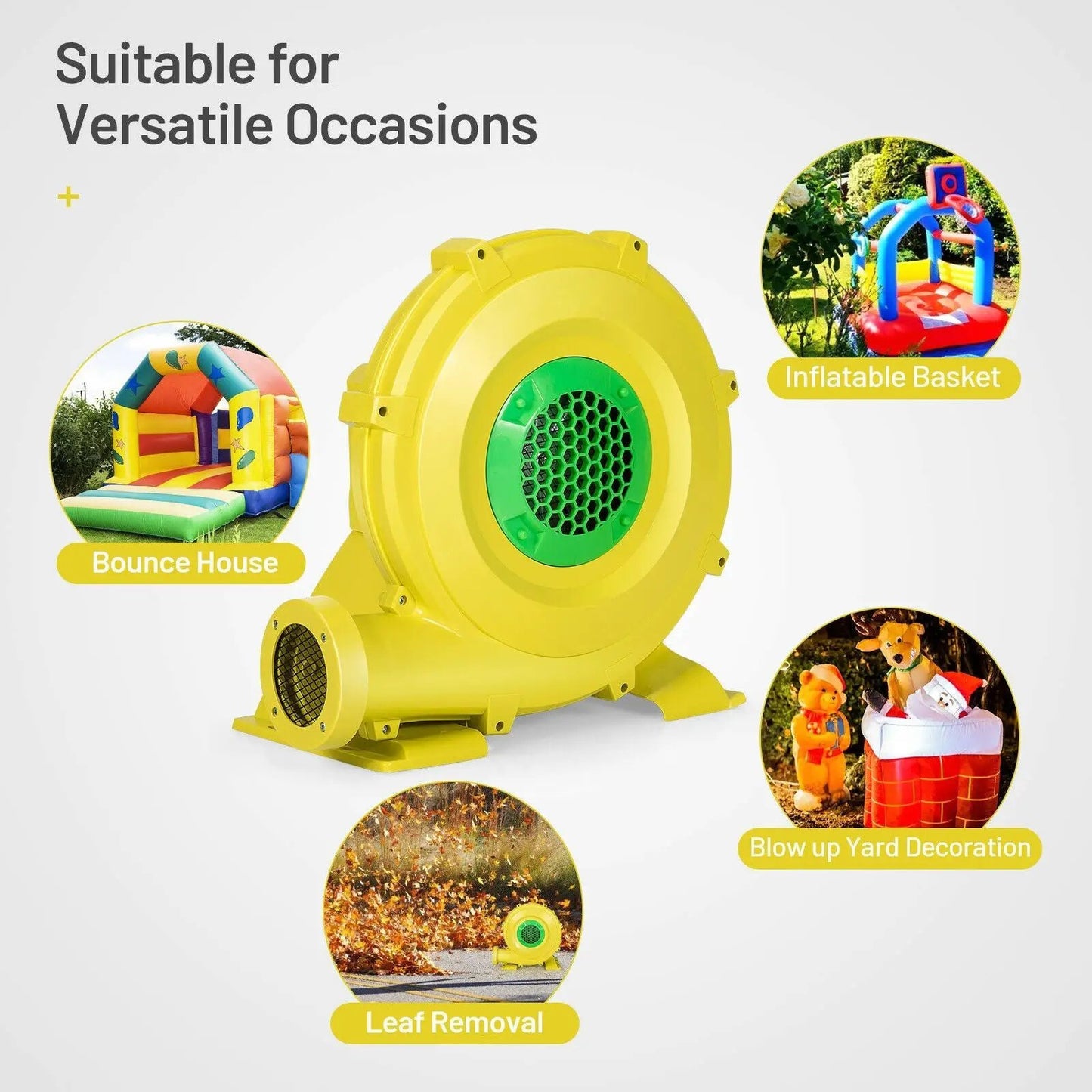 DirectDeals 1100W air blower for inflatable bounce house, yellow with green vent 1 blower on Tampa Home & Garden Store