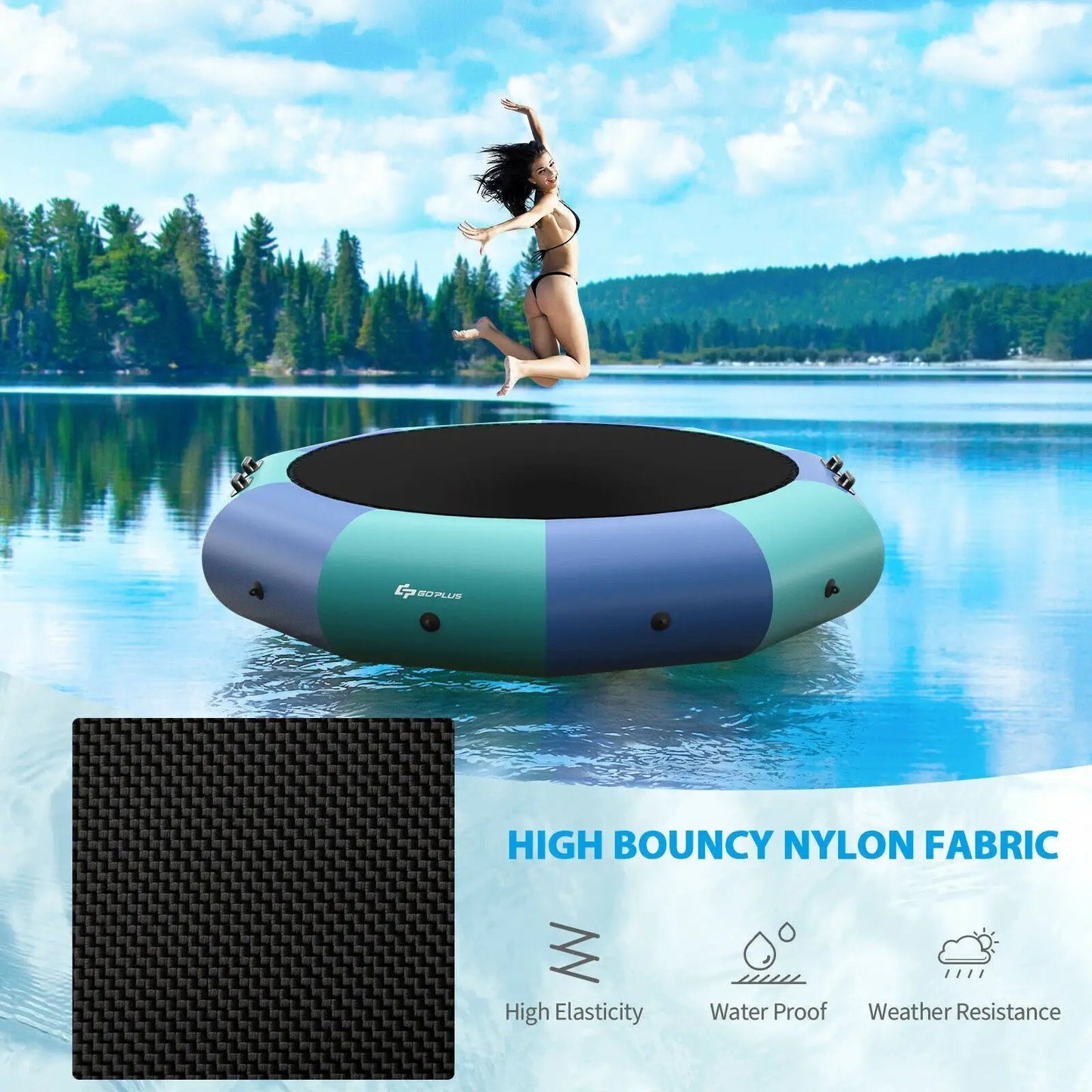 12 Feet Inflatable Splash Padded Water Bouncer Trampoline-Blue - Tampa Home & Garden Store