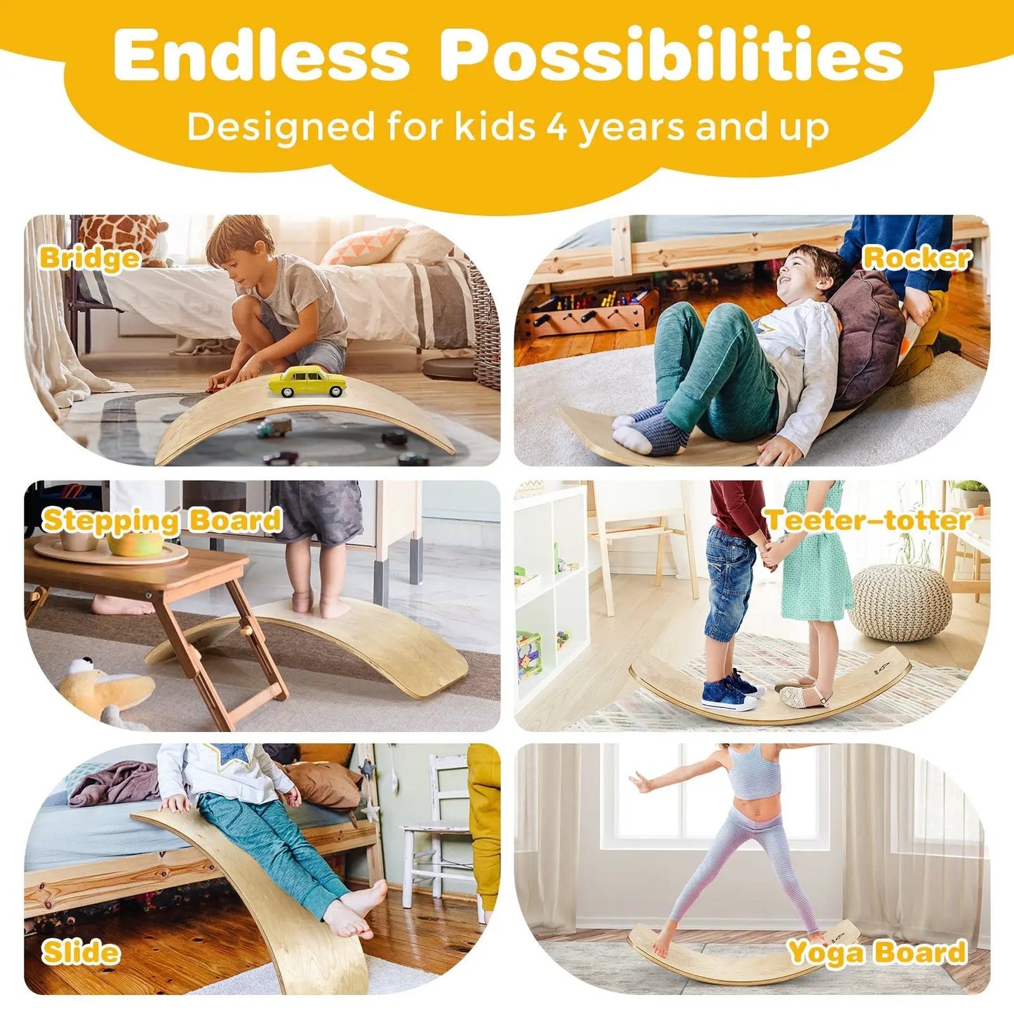 12 Inch wooden wobble board for balance training natural wood finish shown among kids' toys on Tampa Home & Garden Store