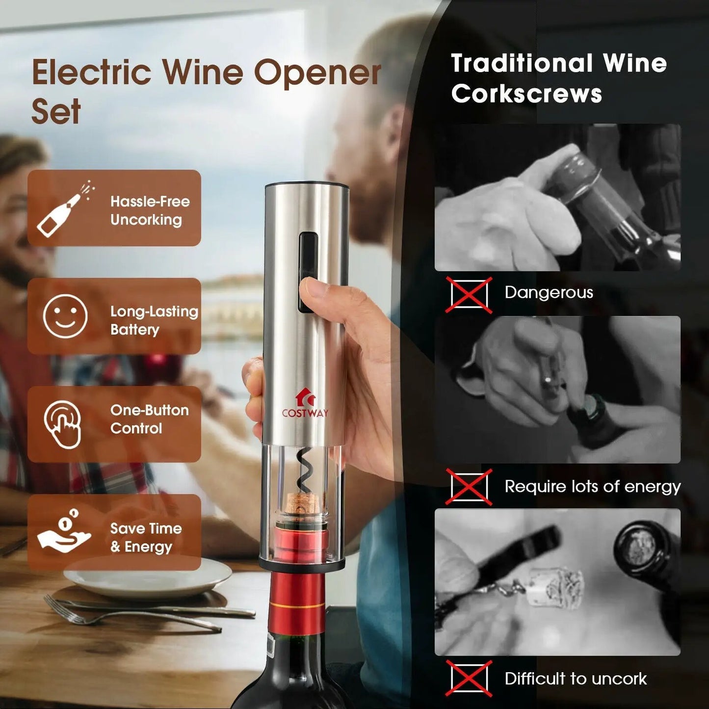 6-in-1 Electric Wine Bottle Opener Set with Foil Cutter - Tampa Home & Garden Store