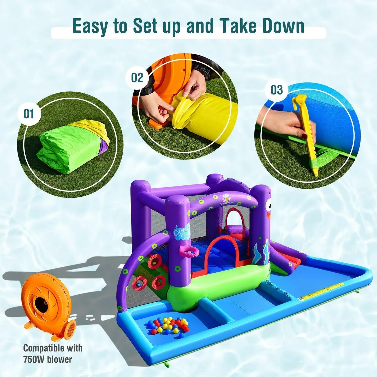Inflatable Water Slide Park with Splash Pool, 750W DirectDeals blower, colorful play set on Tampa Home & Garden Store