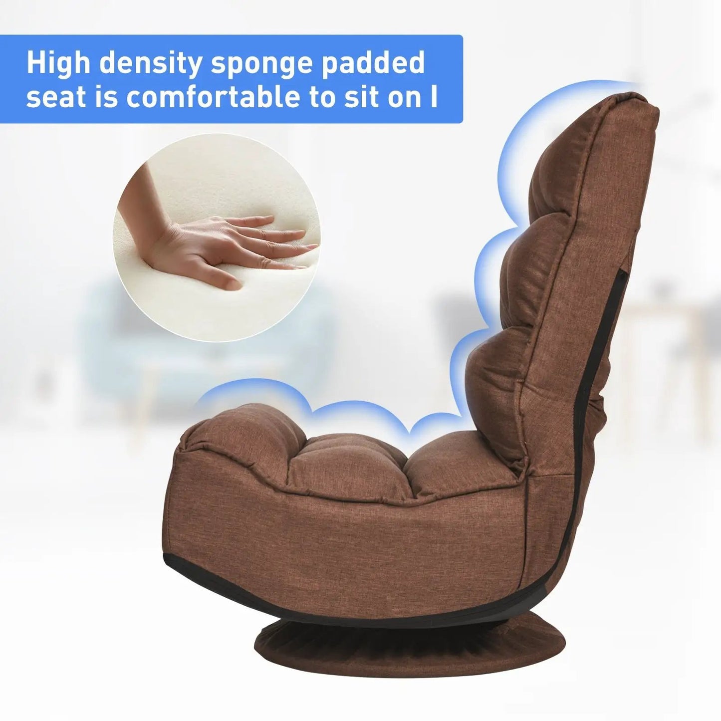 5-Position Folding Floor Gaming Chair brown fabric cushions DirectDeals on Tampa Home & Garden Store