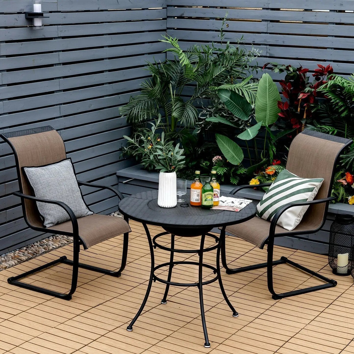 31.5 Inch Patio Fire Pit Dining Table With Cooking BBQ Grate - Tampa Home & Garden Store