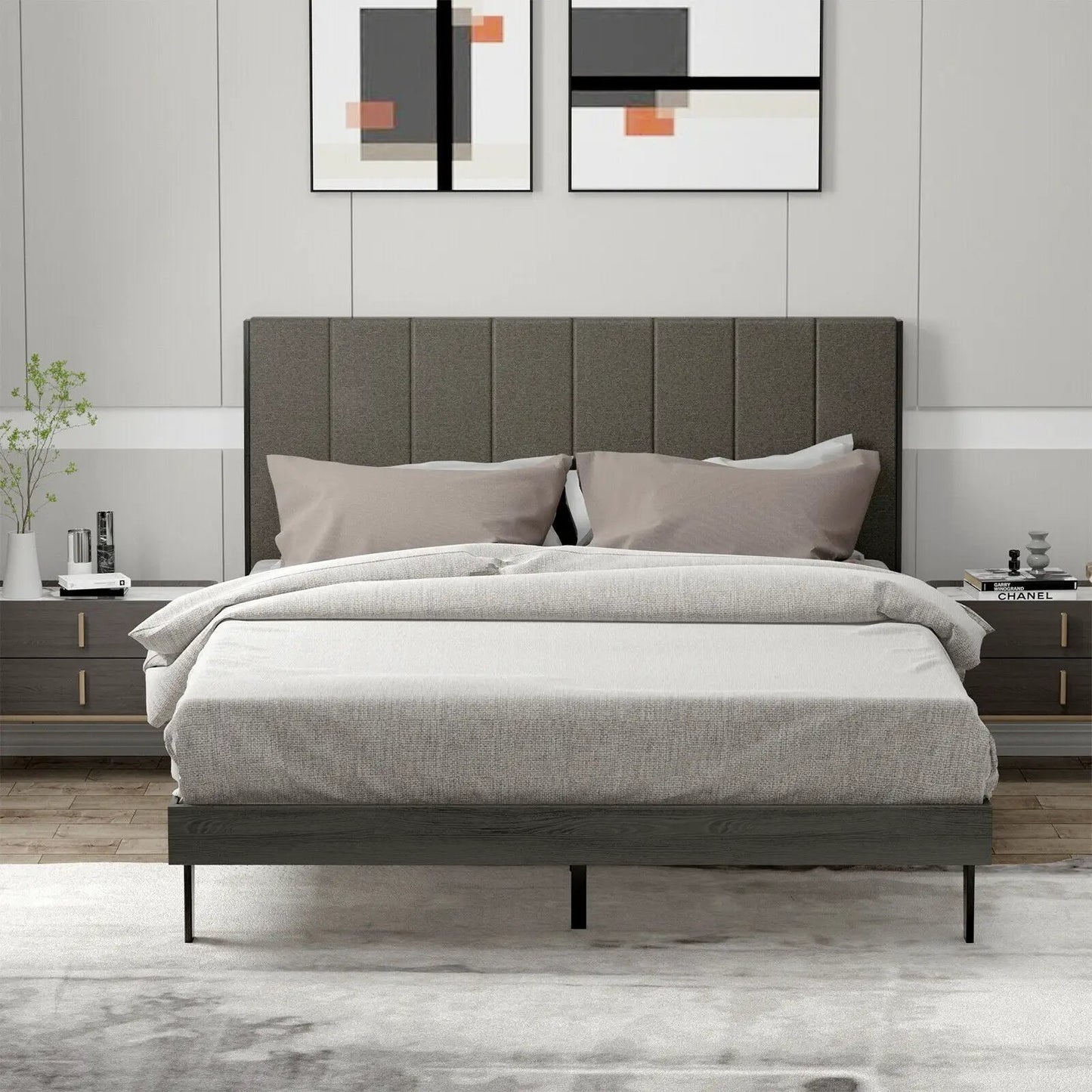 Queen Size Upholstered Bed Frame with Tufted Headboard - Tampa Home & Garden Store
