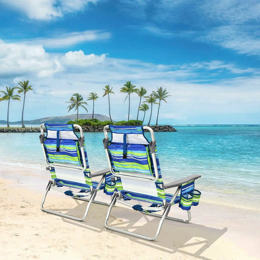4-Pack 5-Position Outdoor Folding Backpack Beach Reclining Chair with Pillow-Blue - Tampa Home & Garden Store