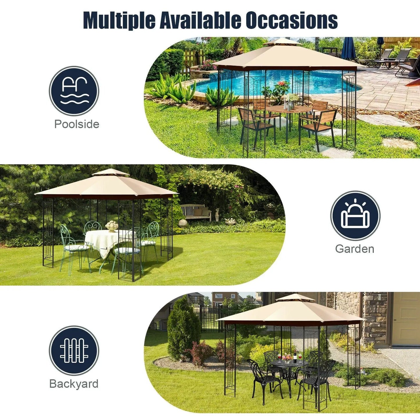 10 x 10 ft patio gazebo canopy beige top with black steel frame for poolside use on Tampa Home & Garden Store