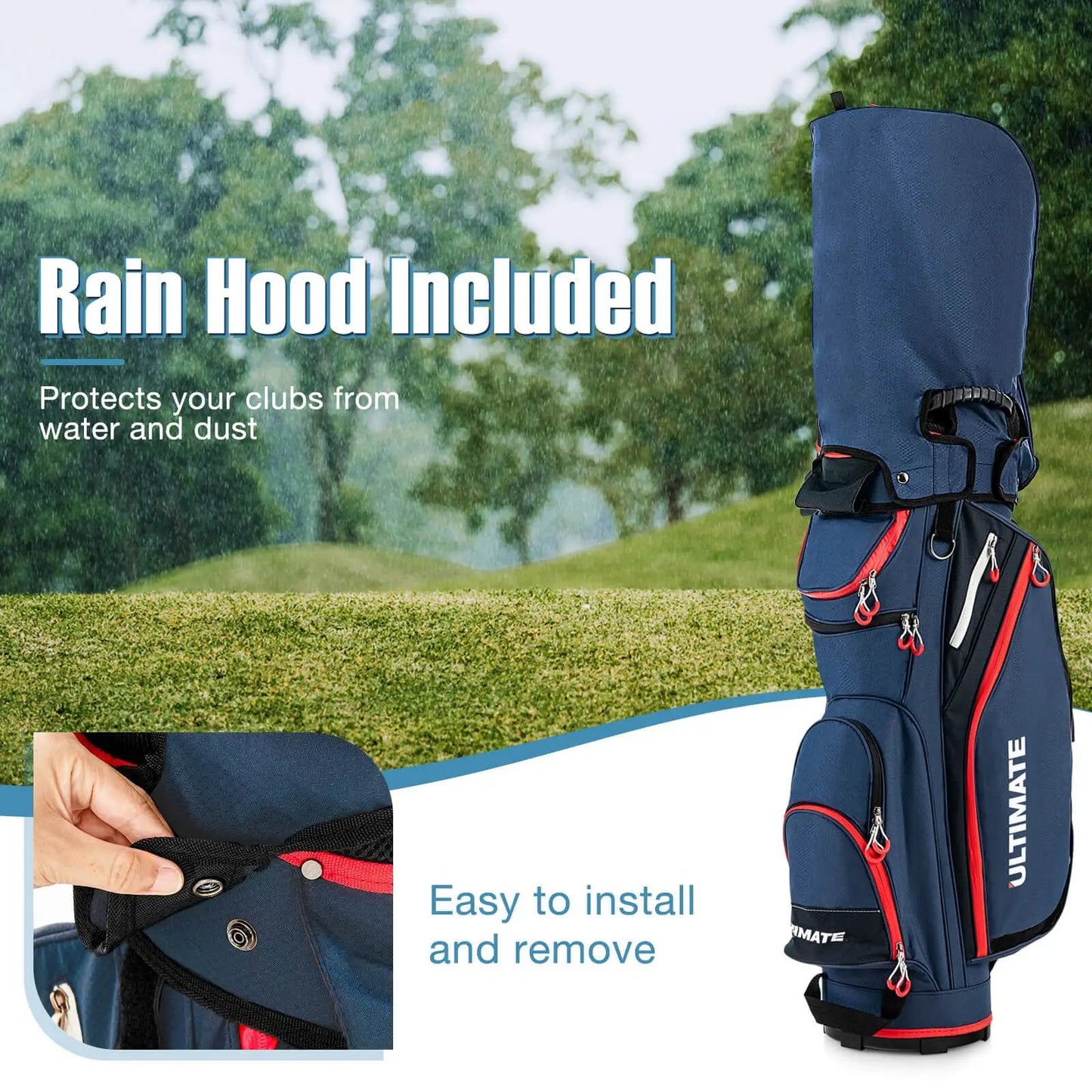 9.5 Inch Golf Cart Bag with 14 Way Dividers, blue DirectDeals bag with rain hood included on Tampa Home & Garden Store