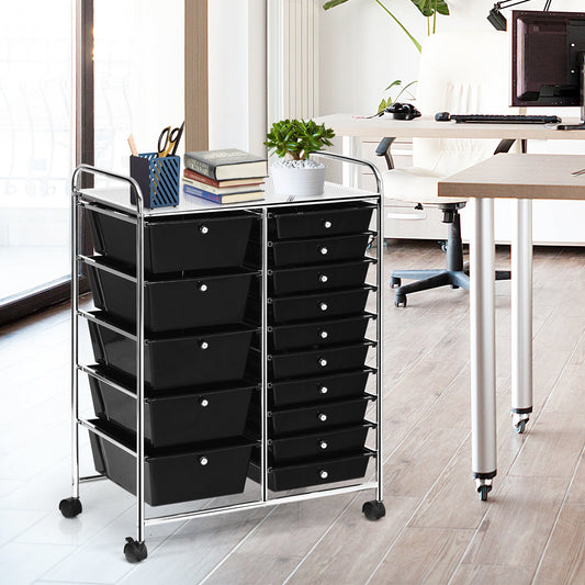 15-Drawer Utility Rolling Organizer Cart Multi-Use Storage-Black - Tampa Home & Garden Store