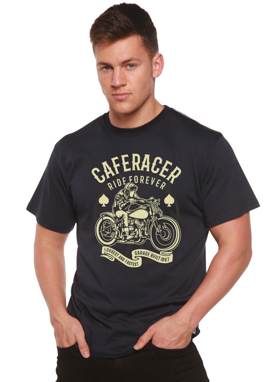 Caferacer Ride Forever men's bamboo viscose/organic cotton tee with motorcycle graphic on Tampa Home & Garden Store