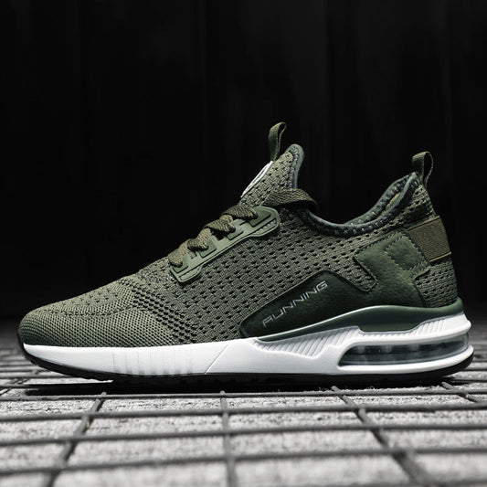 Olive green mesh running sneakers with breathable knit upper and air-cushion sole on Tampa Home & Garden Store
