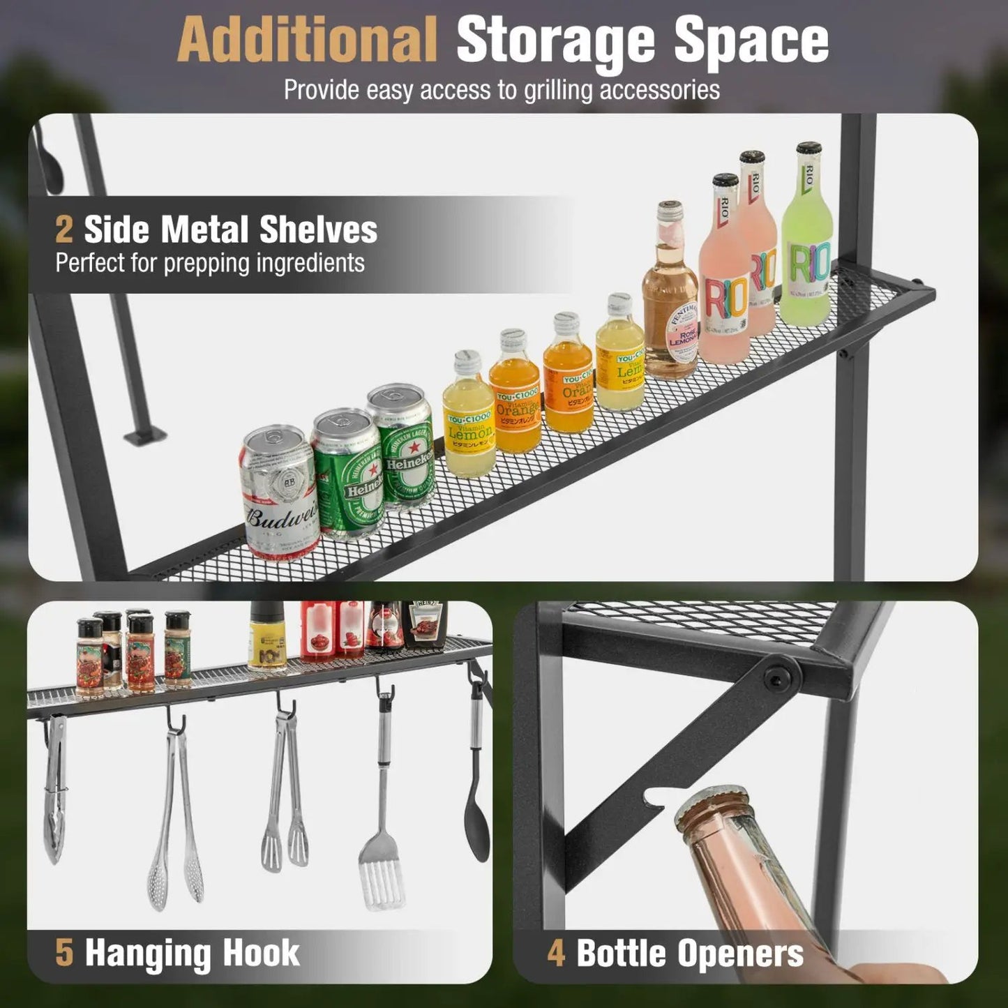 BBQ Grill Canopy with Shelves and Sidewall