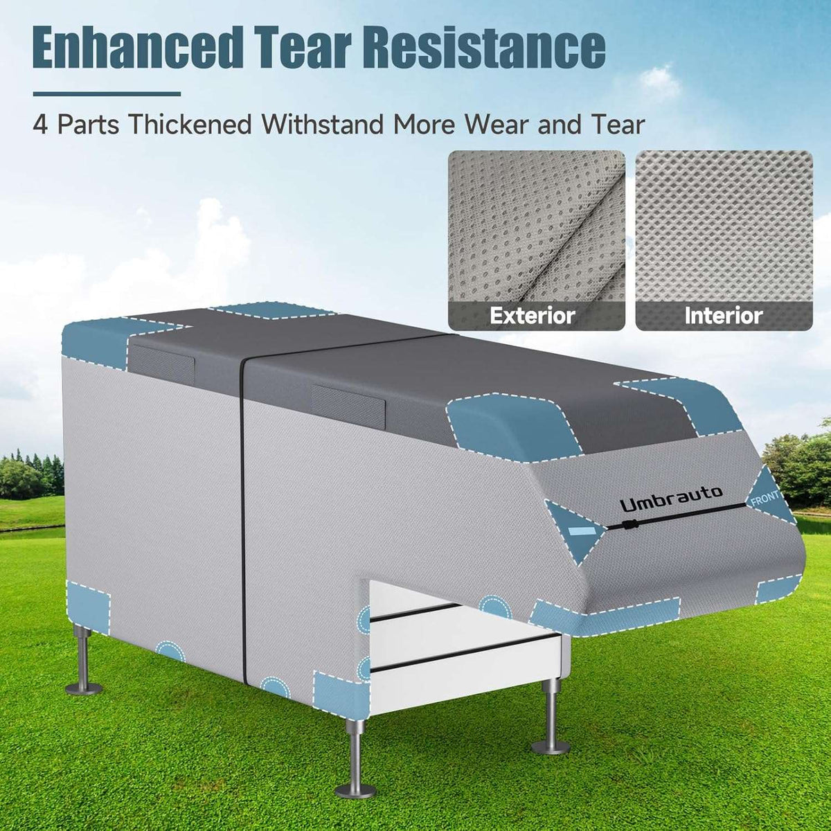 Umbrauto Truck Camper Cover, 7-Layer Anti-Tear Top, gray exterior fabric, windproof straps on Tampa Home & Garden Store
