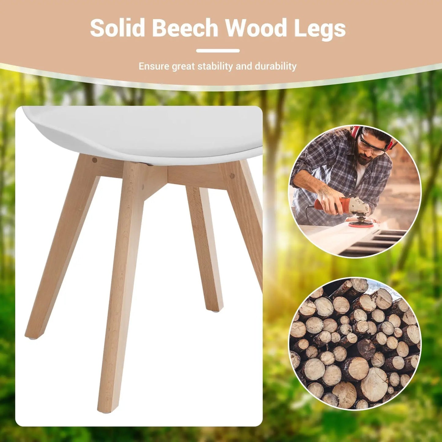 Set of 4 mid-century modern dining chairs with white PU seat and solid beech wood legs on Tampa Home & Garden Store