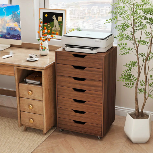 7-drawer wooden chest with lockable wheels DirectDeals dresser in walnut finish on Tampa Home & Garden Store