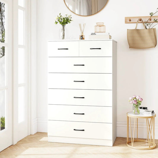 White wooden chest of drawers with anti-tip safety, DirectDeals 5-drawer dresser on Tampa Home & Garden Store