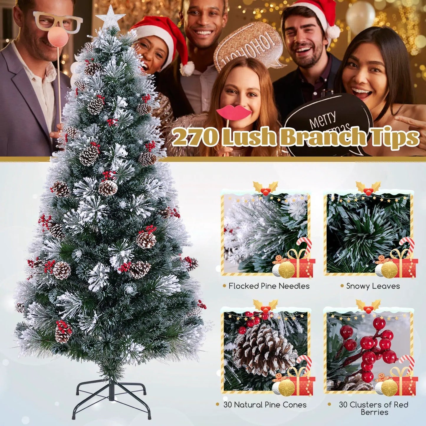 7 FT Flocked Christmas Tree with 8 Lighting Modes - Tampa Home & Garden Store