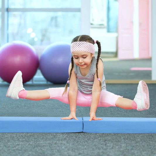 7 ft folding balance beam with suede cover, DirectDeals gymnastics beam on blue mats on Tampa Home & Garden Store