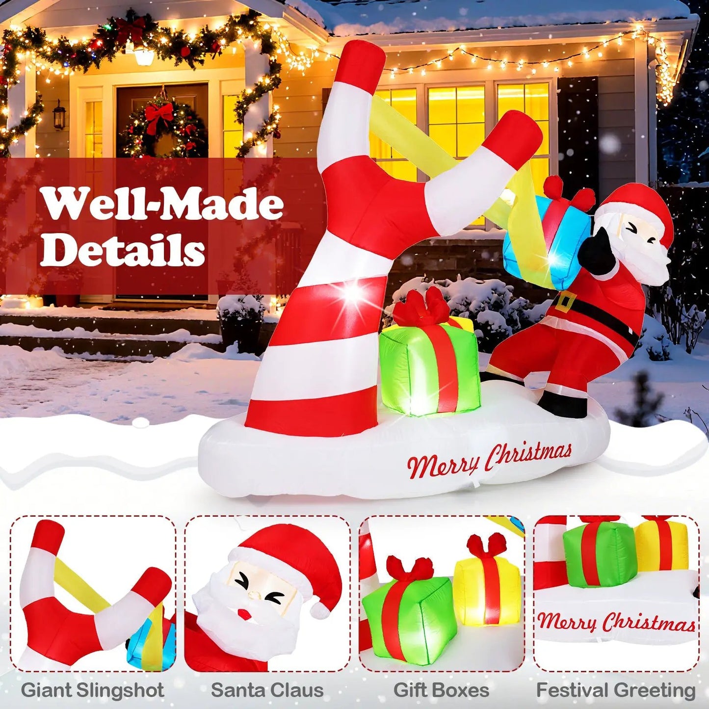 7 Feet Christmas Santa Inflatable With LED Lights red and white Santa with gifts outdoors on Tampa Home & Garden Store