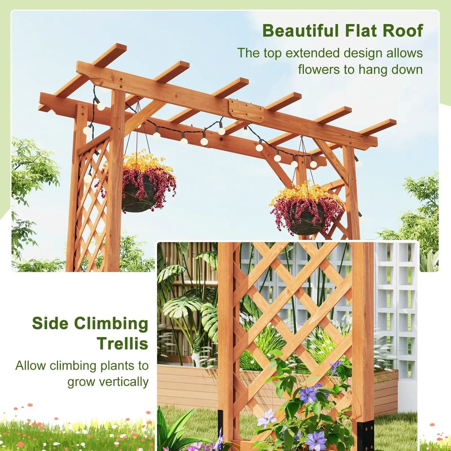 7 Feet Garden Wooden High Arbor Arch Plant Pergola - Tampa Home & Garden Store