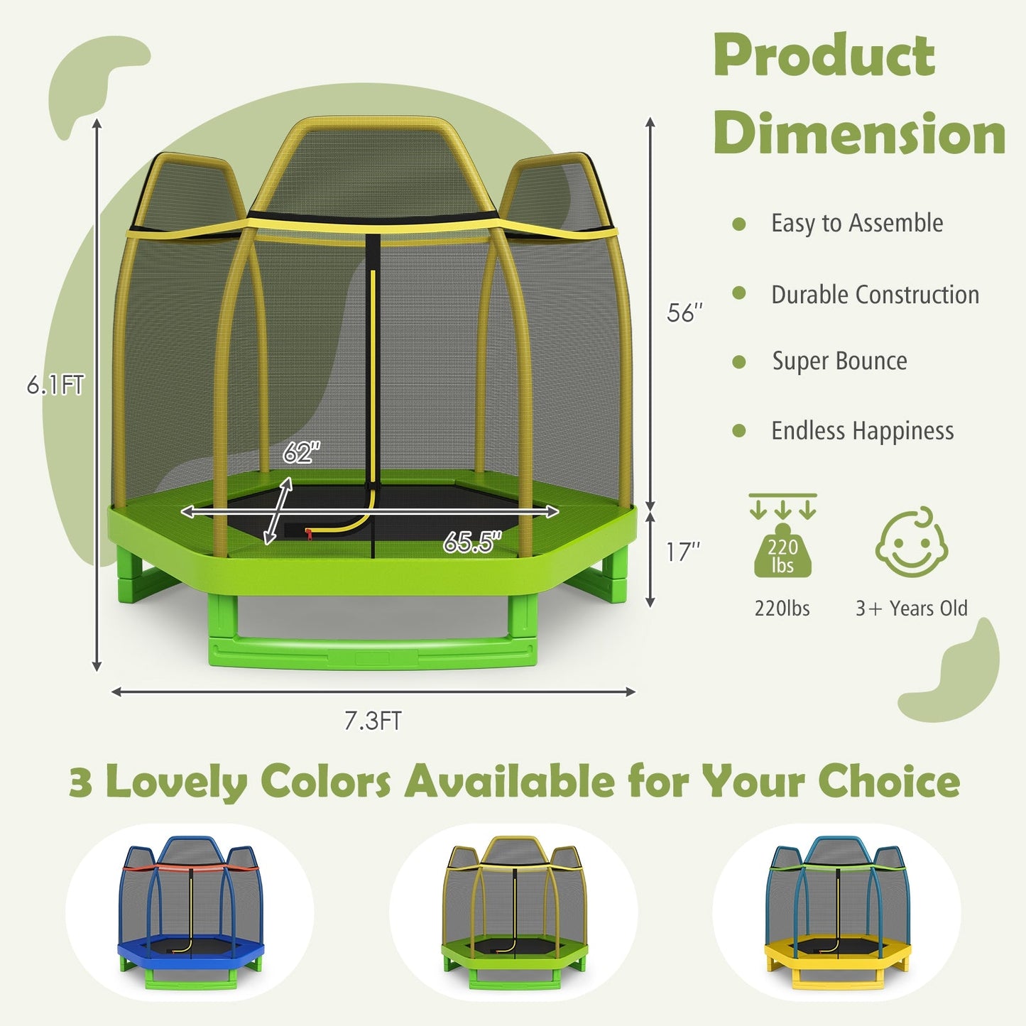 7 Feet Kids Recreational Bounce Jumper Trampoline-Blue