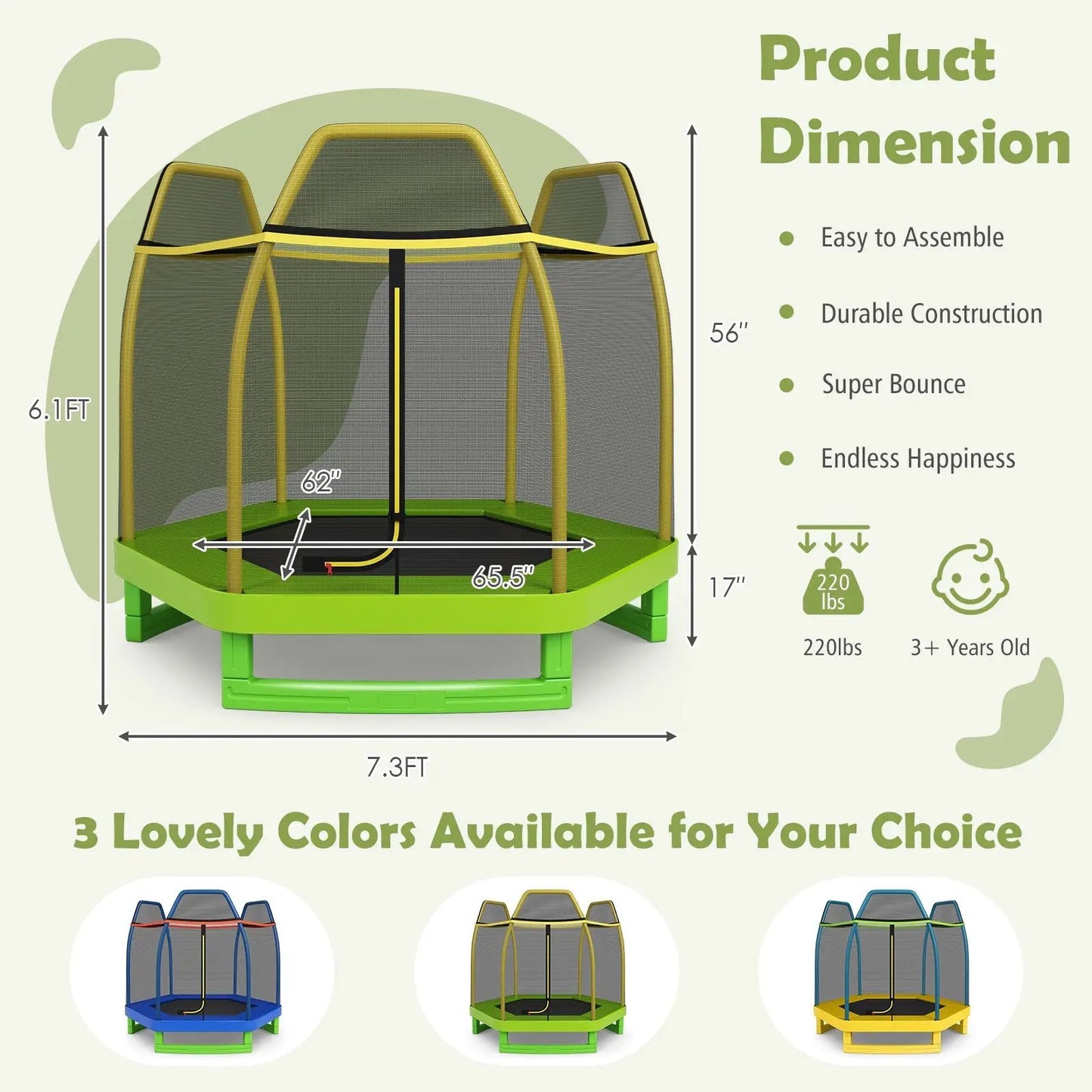 7 Feet Kids Recreational Bounce Jumper Trampoline-Blue - Tampa Home & Garden Store