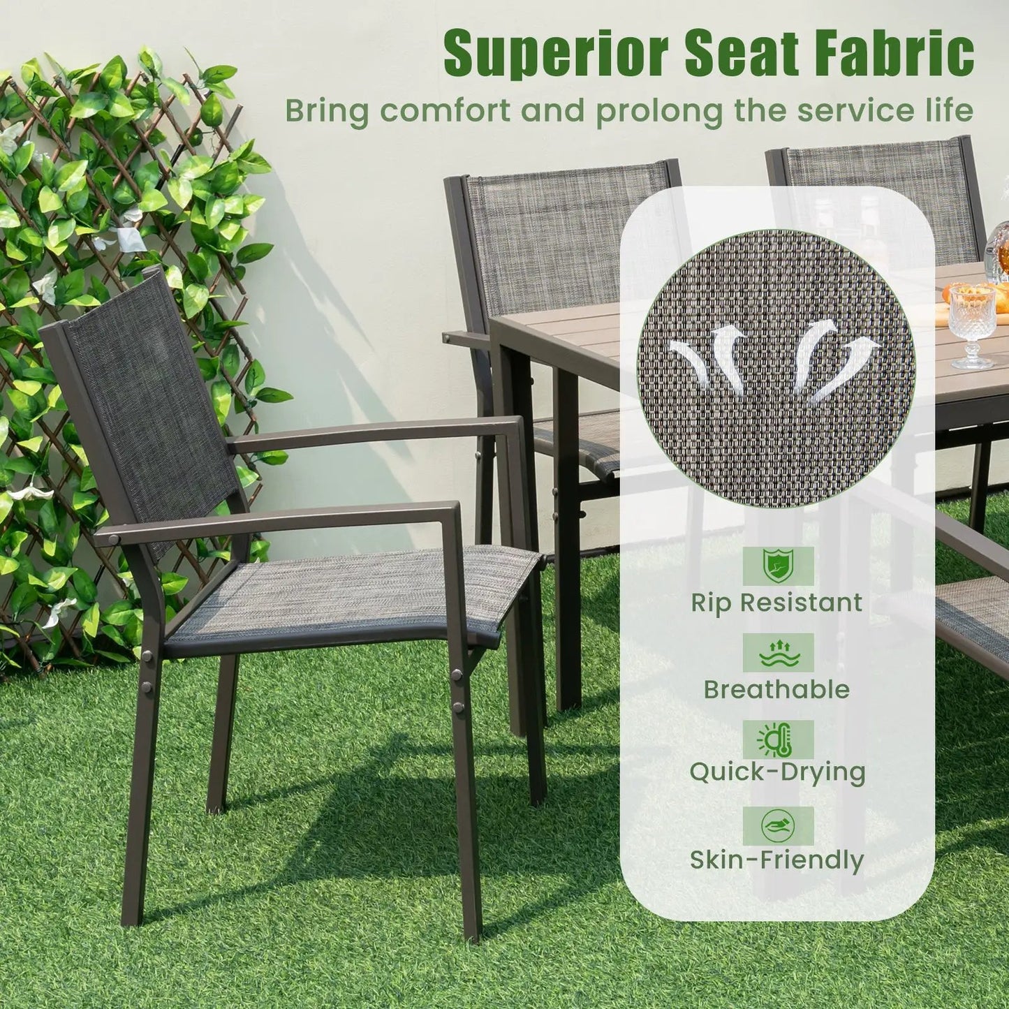 7 Piece Outdoor Dining Set with 6 Stacking Chairs and Rectangular Table gray woven chairs on Tampa Home & Garden Store