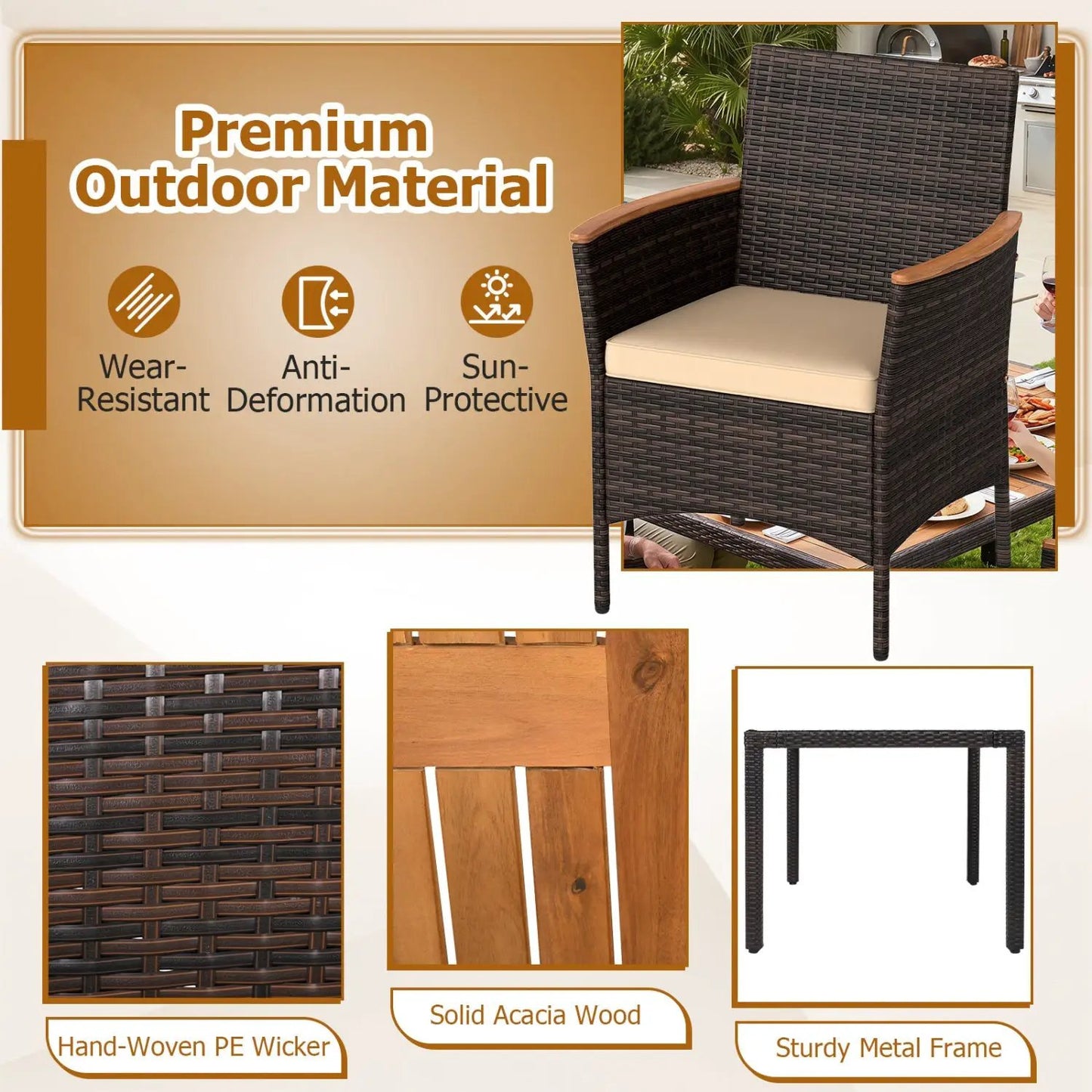 Acacia Wood Patio Dining Set With Cushions