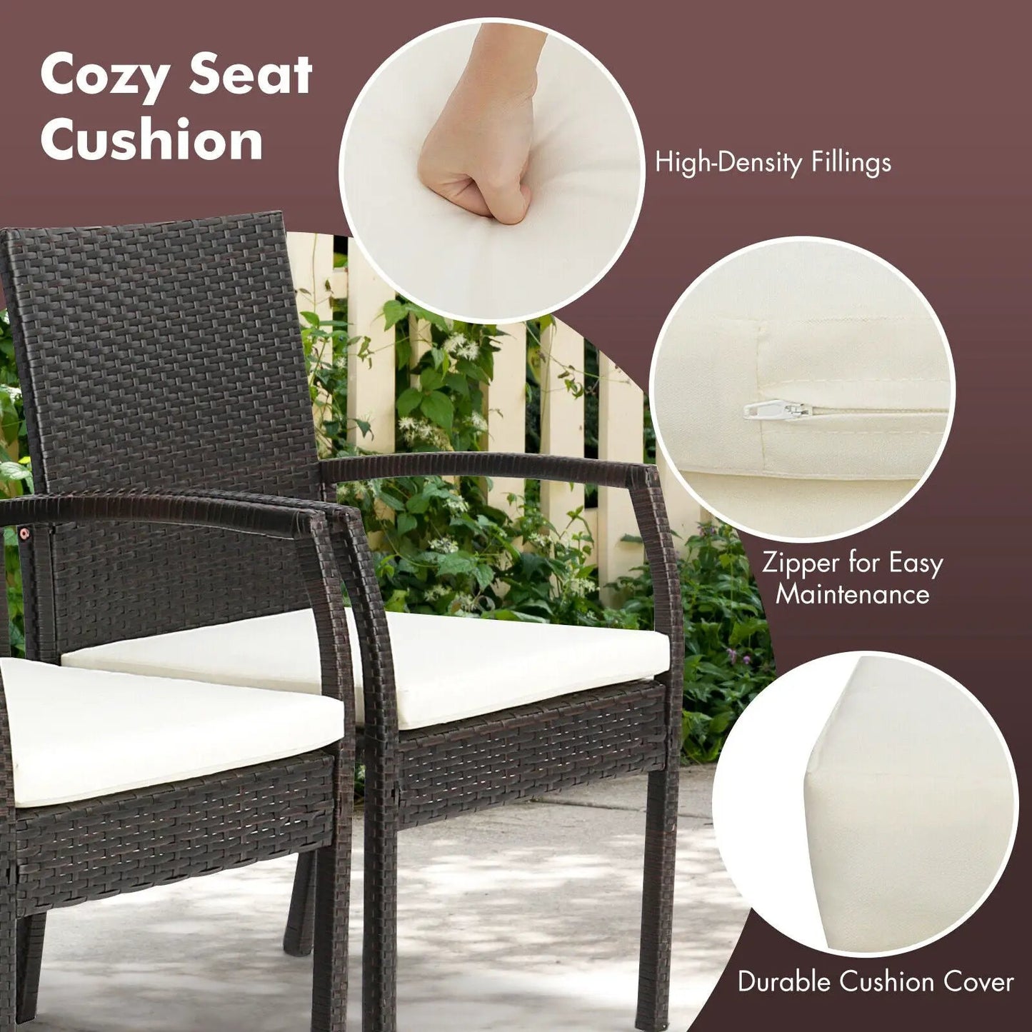 7 Piece Patio Wicker Cushioned Dining Set DirectDeals with dark wicker and white cushions on Tampa Home & Garden Store