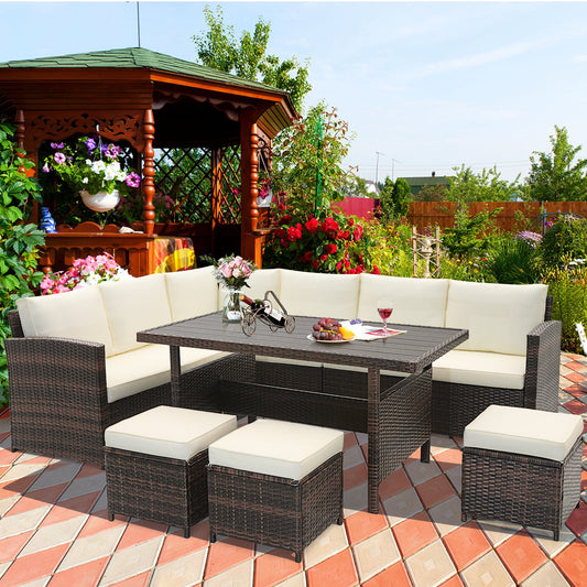 7 Pieces Wicker Patio Furniture Set-White - Tampa Home & Garden Store