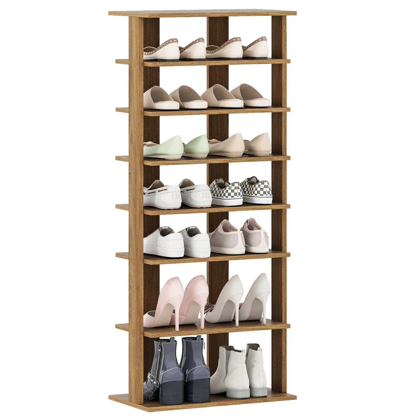 7 Tier Dual Shoe Rack freestanding wooden unit with multiple shelves displaying shoes on Tampa Home & Garden Store