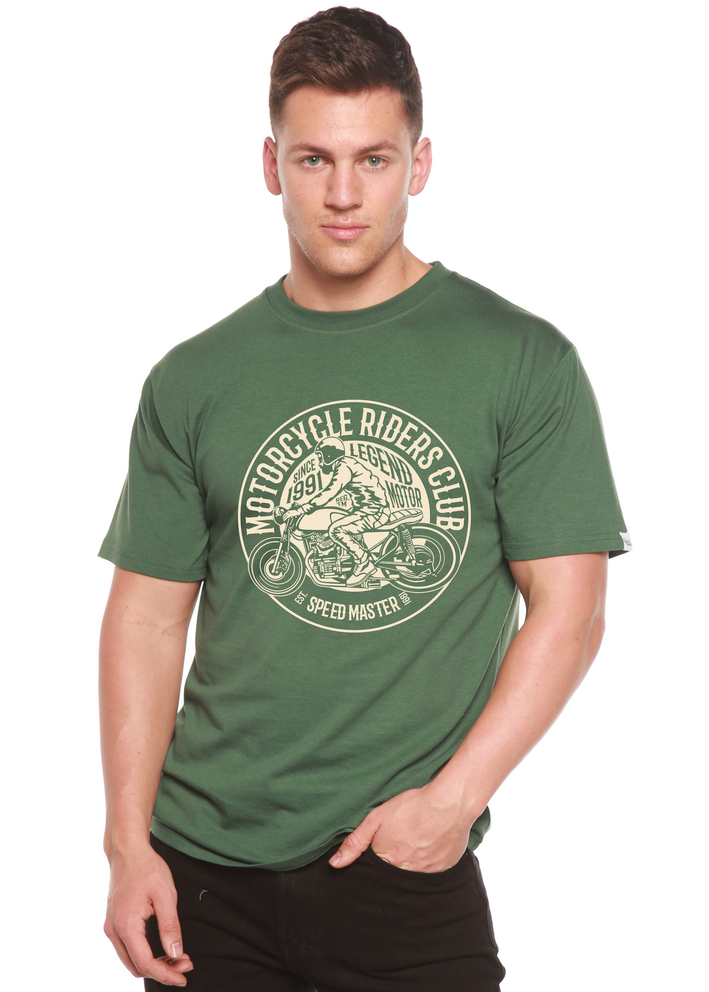 Motorcycle Riders Club tee green bamboo viscose/organic cotton short sleeve graphic Spun Bamboo on Tampa Home & Garden Store