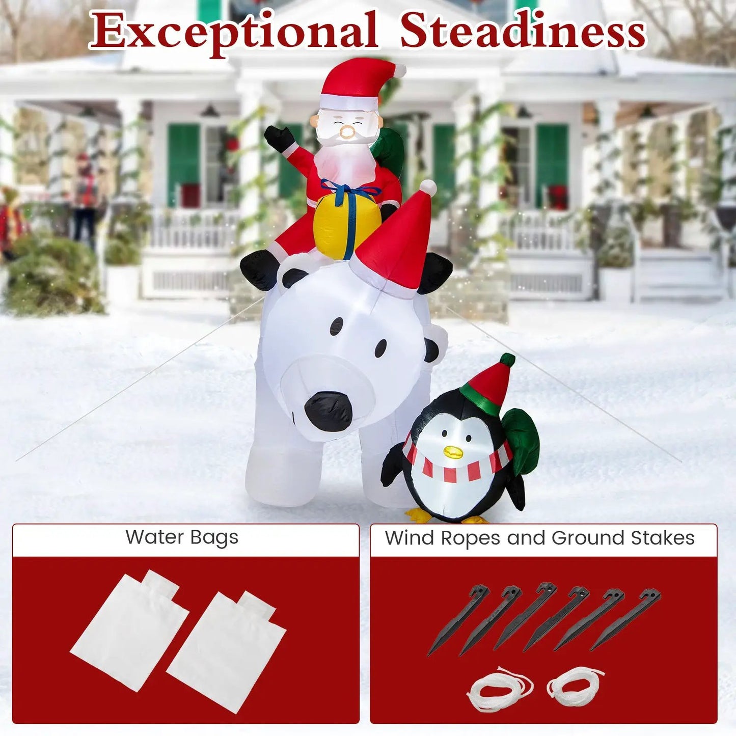 7 Feet Santa riding bear with gift box and penguin DirectDeals party decoration on Tampa Home & Garden Store