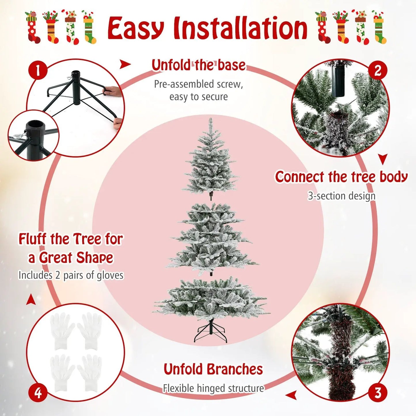 7 Feet Snow Flocked Artificial Christmas Tree with Cool White LED Lights - Tampa Home & Garden Store