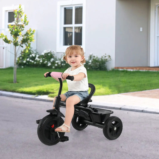 7-in-1 Baby Stroller Tricycle black frame with pink handle grip on Tampa Home & Garden Store