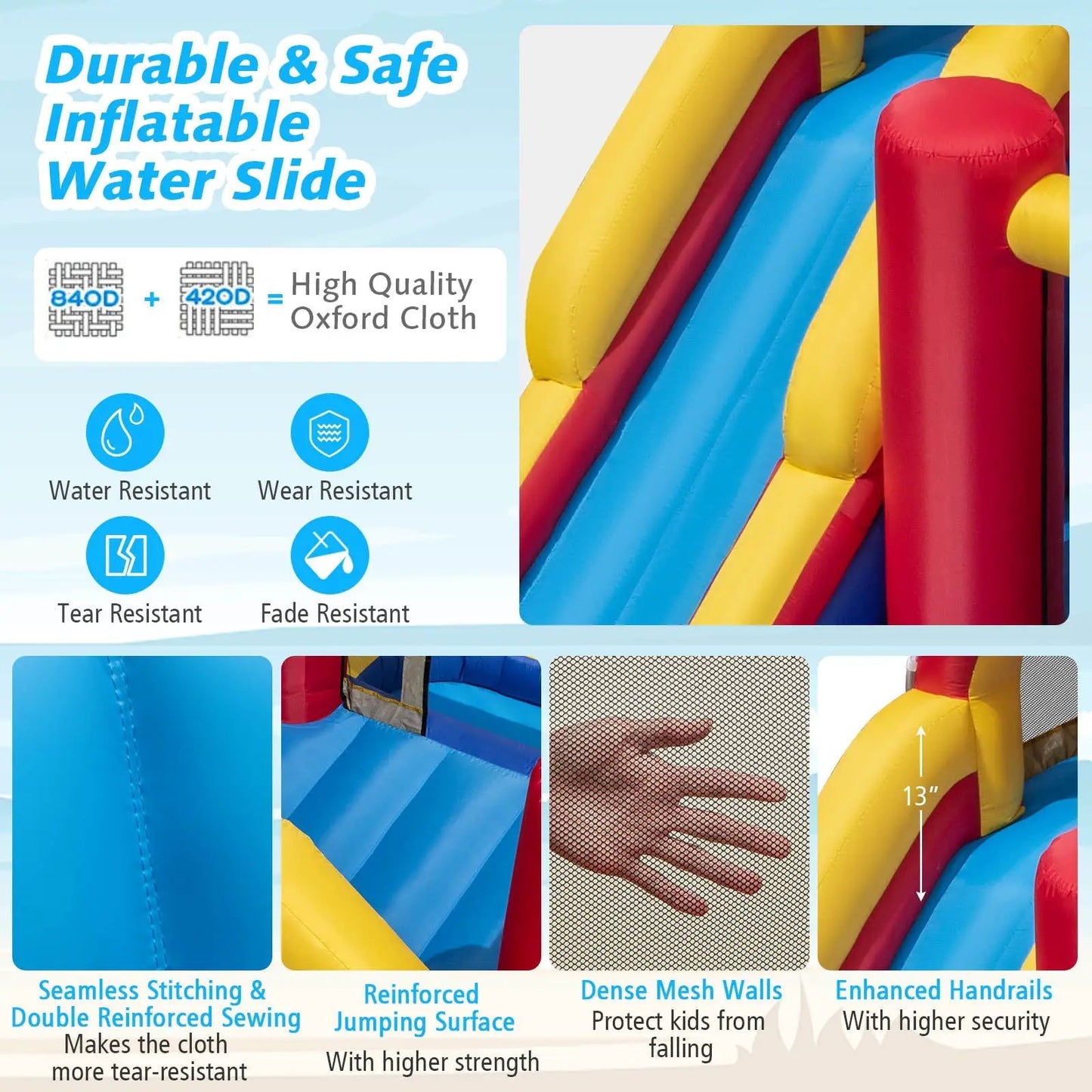DirectDeals 7 in 1 Outdoor Inflatable Bounce House Water Play with blue red yellow slide on Tampa Home & Garden Store