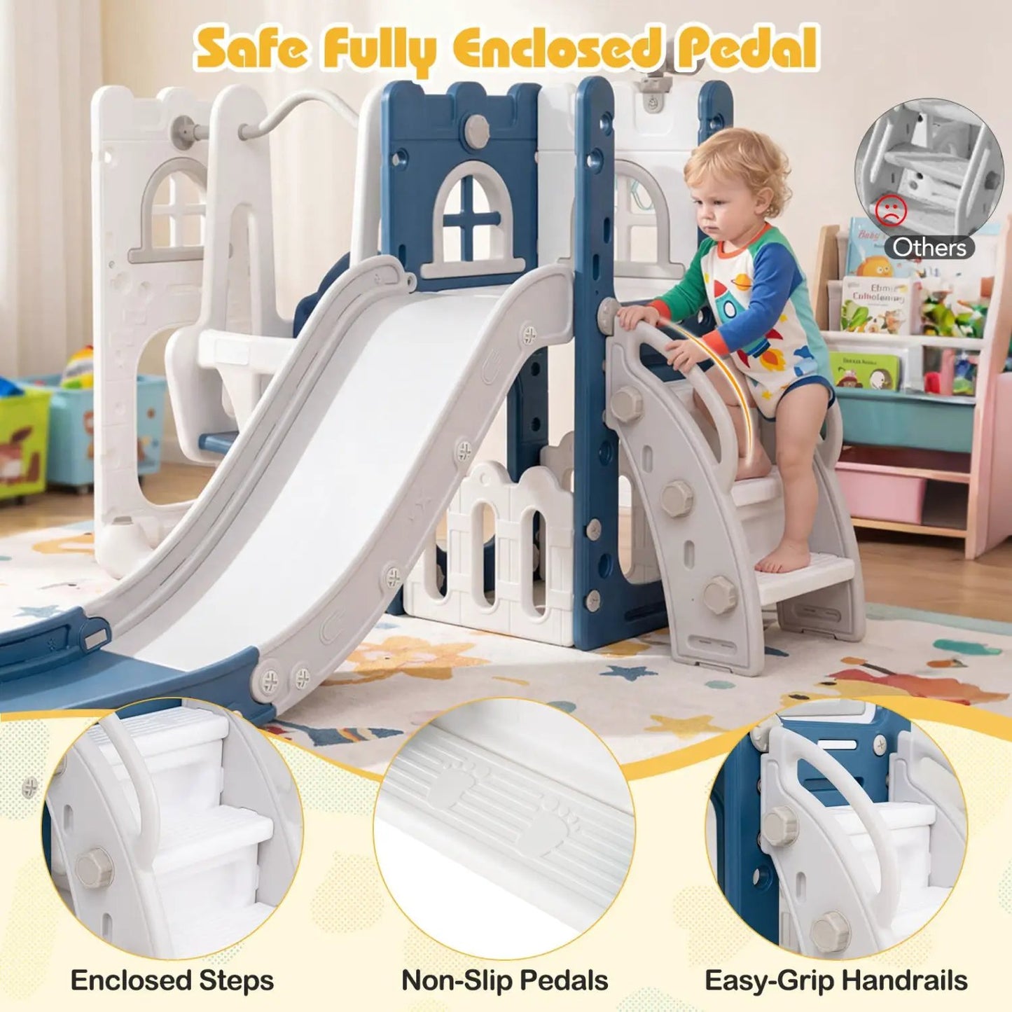 7 in 1 Toddler Swing and Slide Set Basketball Hoop