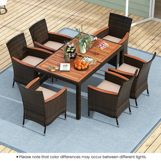 7 Pieces Garden Dining Patio Rattan Set with Cushions for Backyard - Tampa Home & Garden Store